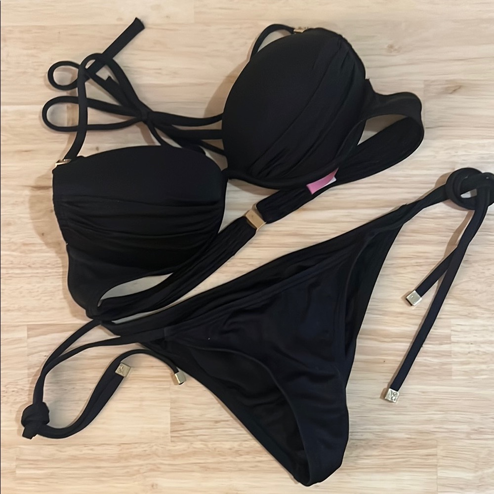 Victoria's Secret Black Ruched Bikini Set 32A XS